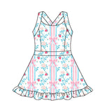 Pink stripe bow strawberry girls summer athletic dress