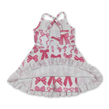 Straps pink bow ruffle girls summer athletic dresses