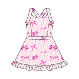 Straps pink bow baseball girls summer athletic dress