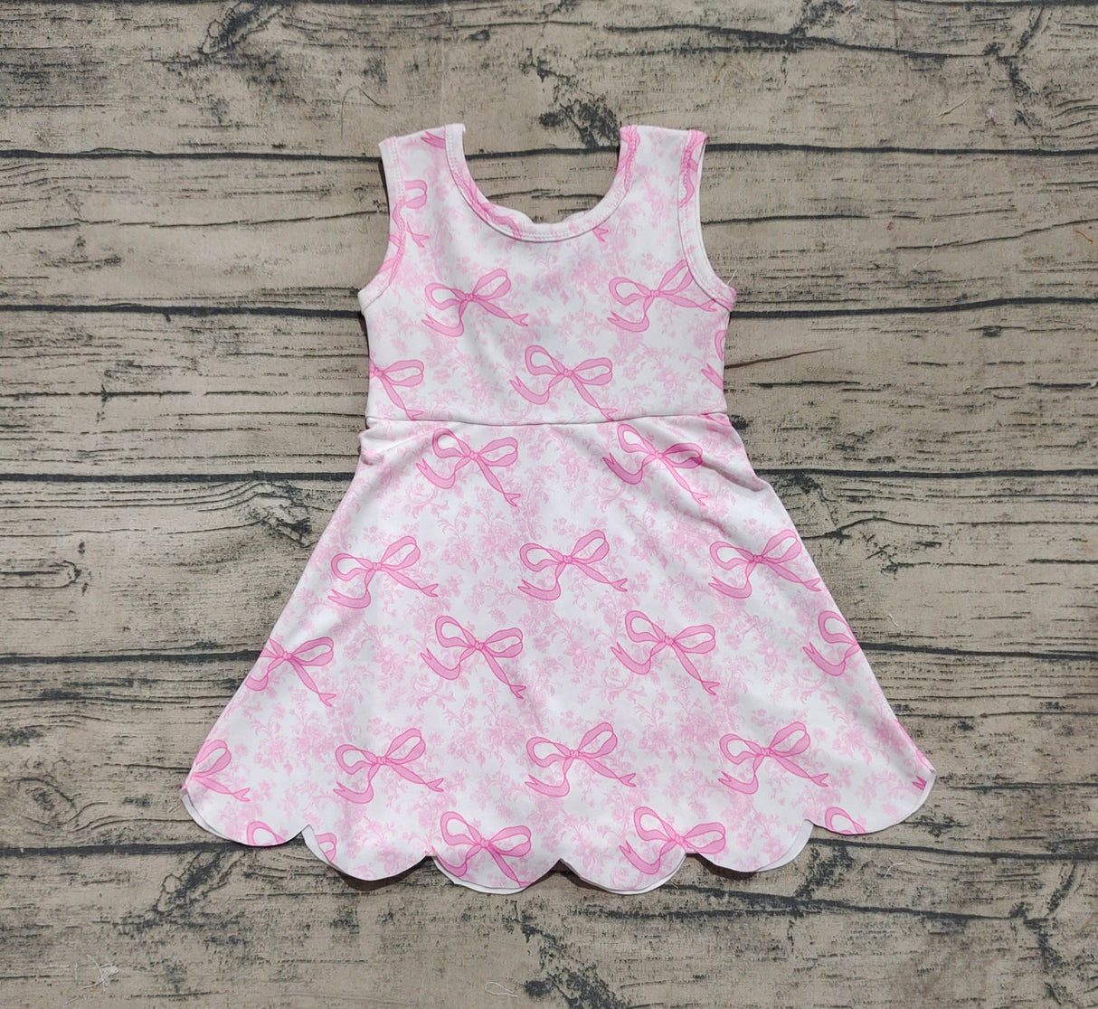 Sleeveless floral pink bow girls summer athletic dress