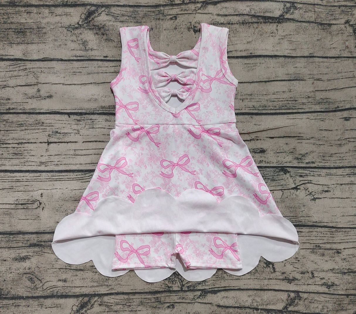 Sleeveless floral pink bow girls summer athletic dress