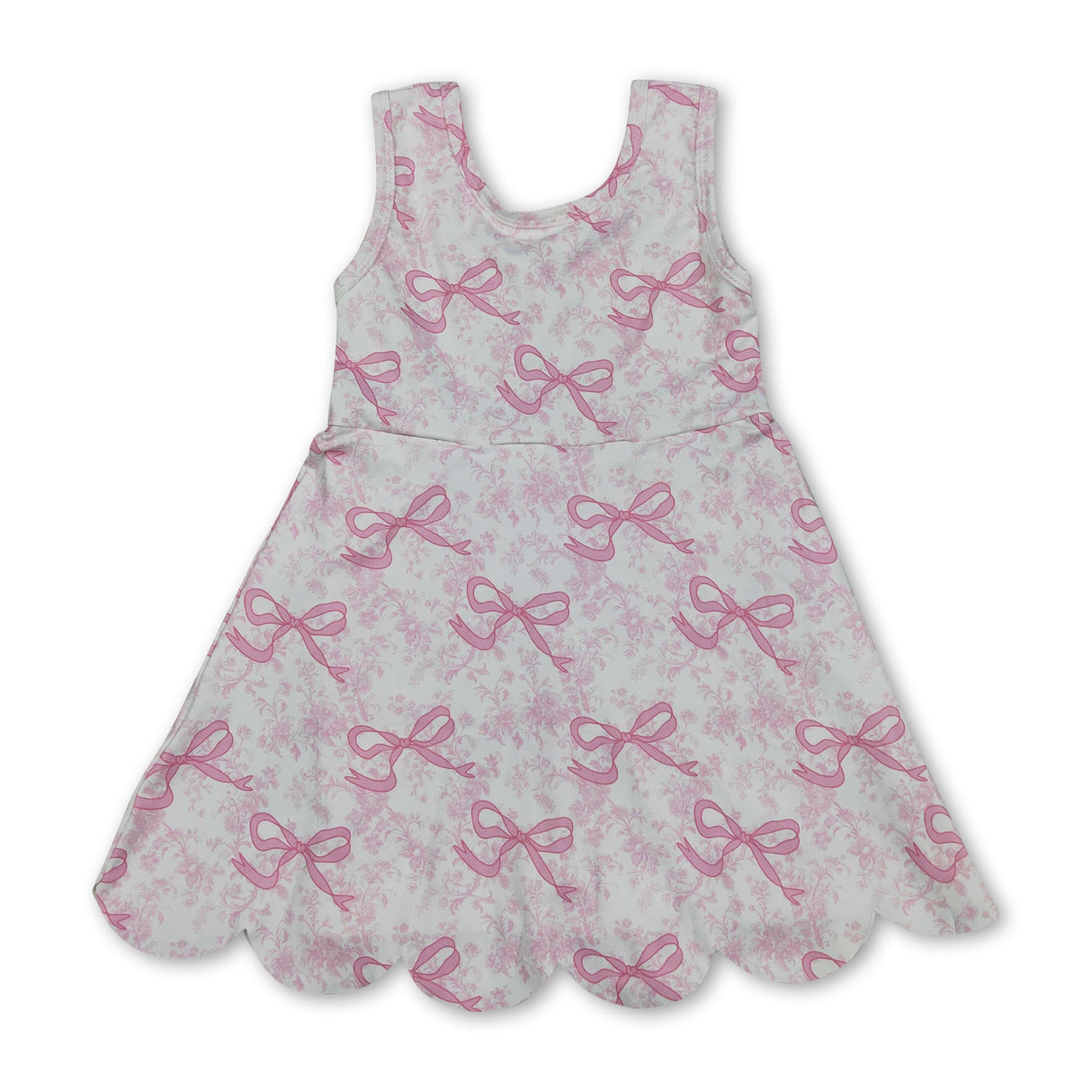 Sleeveless floral pink bow girls summer athletic dress