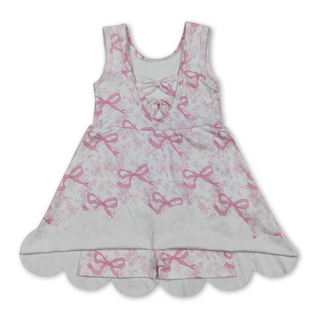 Sleeveless floral pink bow girls summer athletic dress