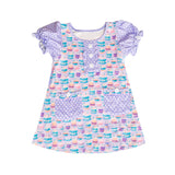 Lavender polka dots short sleeves cake Happy Birthday girls dress