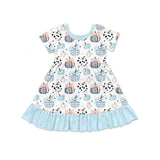 Short sleeves pumpkin bow ruffle girls fall dresses