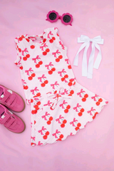 Sleeveless stripe bow cherry top skirt girls clothing