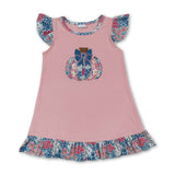 Flutter sleeves floral pumpkin bow kids girls fall dress