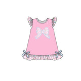 Flutter sleeves pink floral bow kids girls dresses