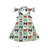 Straps cow print bow patchwork western girls dresses