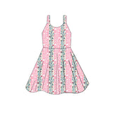 Straps pink floral kids girls summer dresses