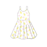 Straps lemon pink bow kids girls summer dresses