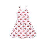 Straps pink stripe strawberry bow baby girls dresses