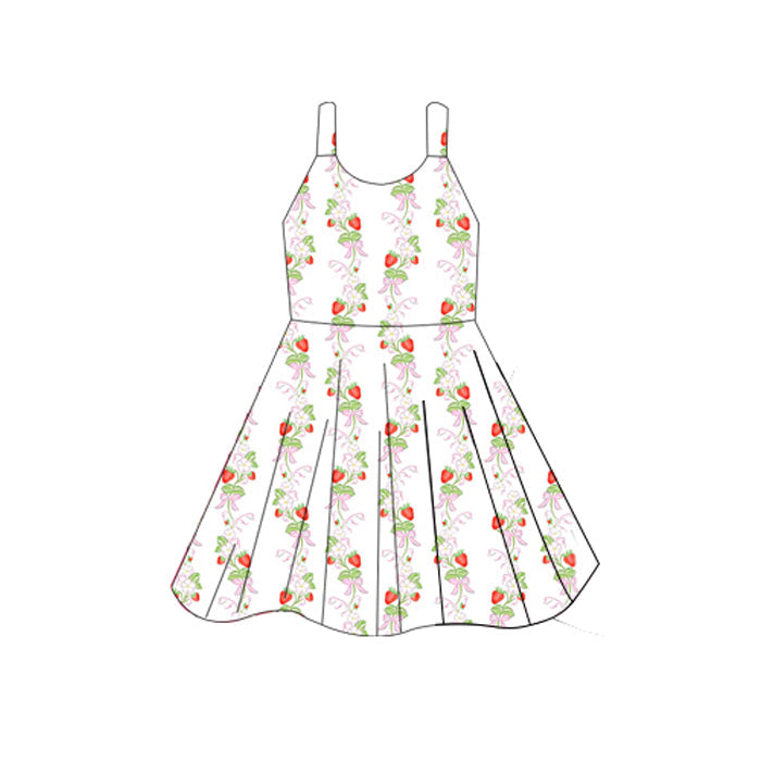 Straps white bow strawberry toddler girls summer dress