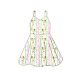 Straps pink bow strawberry baby girls summer dress