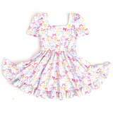 Short sleeves colorful bow ruffle baby girls summer dress