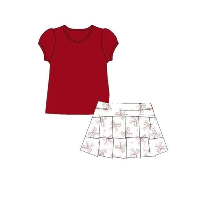 Short sleeves red top baseball skirt girls activewear set