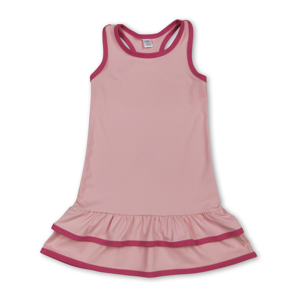 Sleeveless pink ruffle kids girls athletic dresses