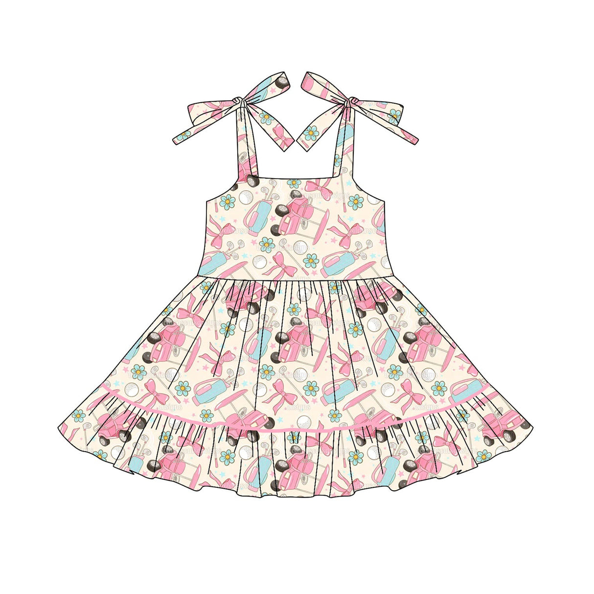 Straps pink bow golf ruffle kids girls dresses