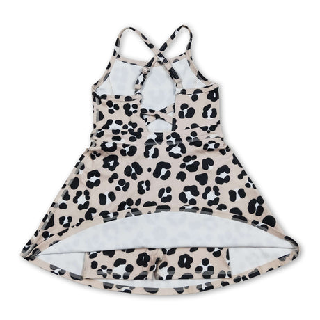 Straps khaki leopard kids girls athletic dressese
