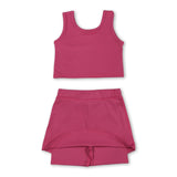 Watermelon red sleeveless top skorts girls activewear set