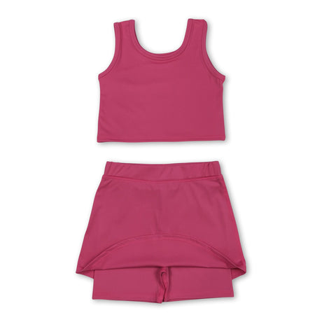 Watermelon red sleeveless top skorts girls activewear set