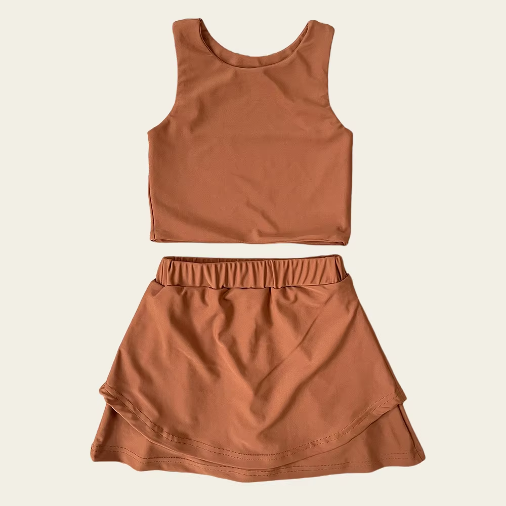 Light brown sleeveless top skorts girls activewear set