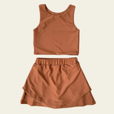 Light brown sleeveless top skorts girls activewear set