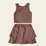 Dark brown sleeveless top skorts girls activewear set