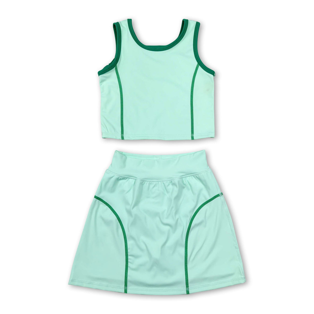Sleeveless light green top high waist skirt girls activewear set