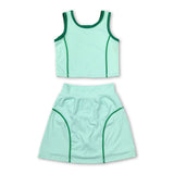 Sleeveless light green top high waist skirt girls activewear set