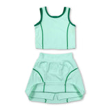 Sleeveless light green top high waist skirt girls activewear set