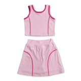 Sleeveless pink top high waist skirt girls activewear set