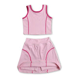 Sleeveless pink top high waist skirt girls activewear set