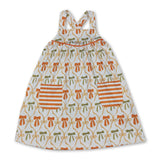 Straps orange bows stripe pockets girls fall dresses