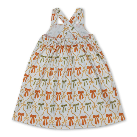 Straps orange bows stripe pockets girls fall dresses