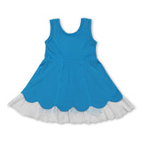 Blue sleeveless lace ruffle kids girls athletic dresses