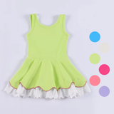Lime green sleeveless lace ruffle kids girls athletic dresses