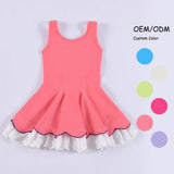 Peach sleeveless lace ruffle kids girls athletic dresses