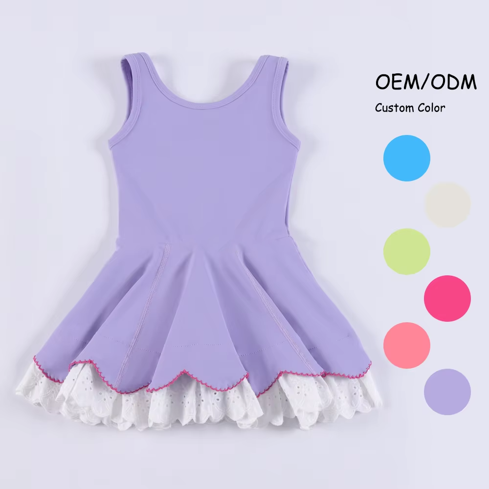 Lavender sleeveless lace ruffle kids girls athletic dresses