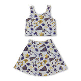 Yellow purple bow football top skirt girls activewear team set