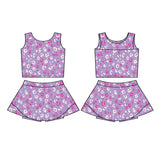 Sleeveless purple leopard top skirt girls summer activewear set