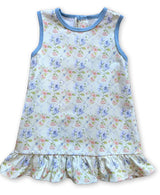 Light blue sleeveless pink floral baby girls dresses