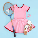 Pink short sleeves top skirt girls tennis activewear set