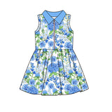 Floral kids girls summer light blue athletic polo zipper dress