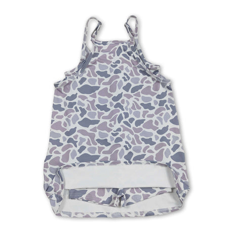 Straps grey camo kids girls summer athletic dresses