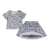Grey camo short sleeves top skorts kids girls clothing set