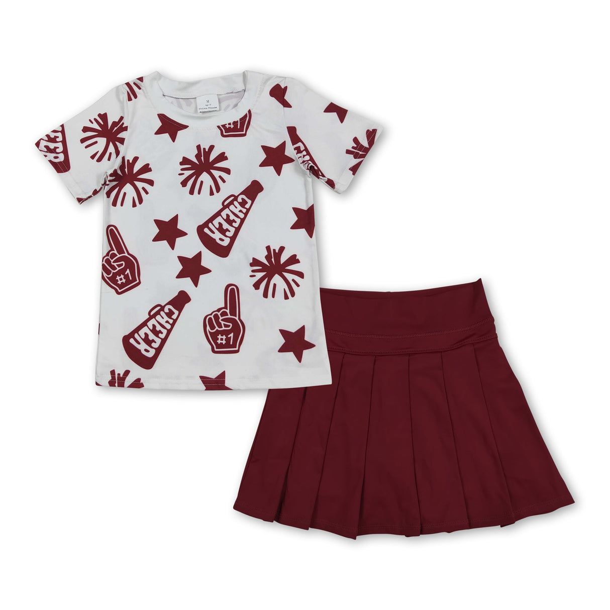 Short sleeves maroon cheer top pleated skirt girls clothing