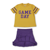 Short sleeves game day top purple pleated skirt girls team clothes