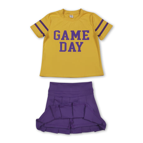 Short sleeves game day top purple pleated skirt girls team clothes