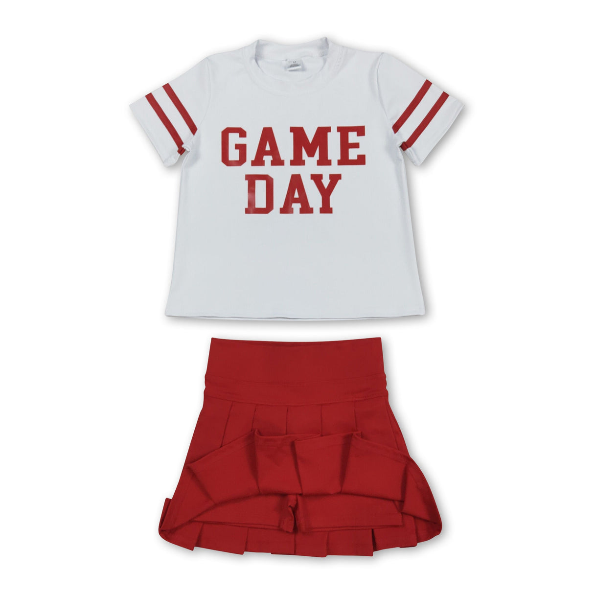 Short sleeves game day top red pleated skirt girls team clothes